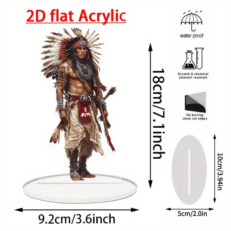 1pc 2D Flat   Acrylic Native American Warrior Desktop Decor with Stand Traditional Headdress