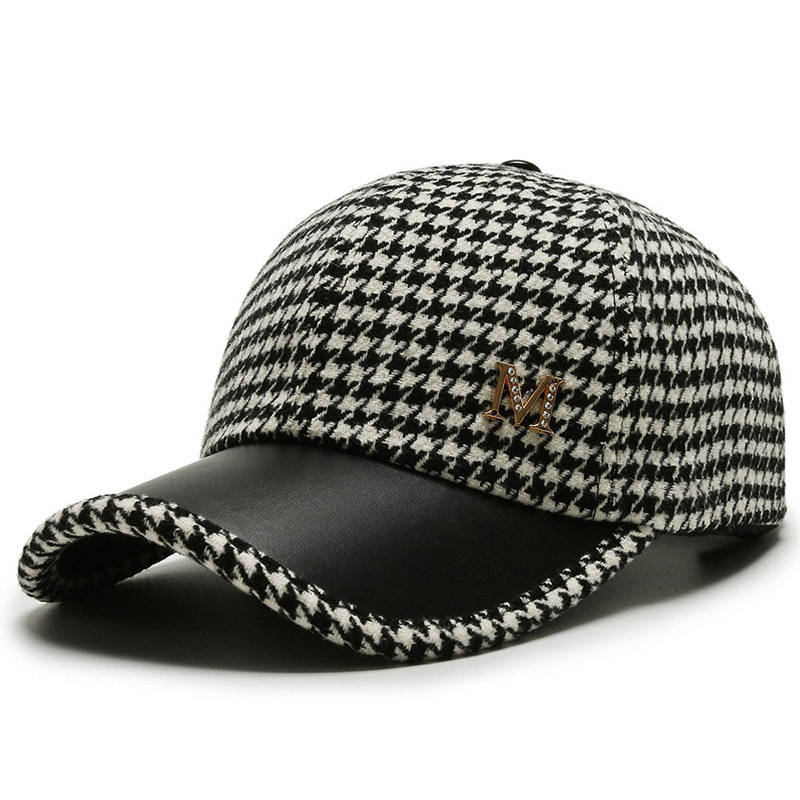 1pc Houndstooth Baseball Cap for Women Lightweight Fitted Sports Hat with Buckle Closure Dry Clea