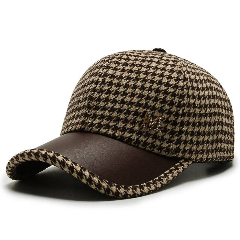 1pc Houndstooth Baseball Cap for Women Lightweight Fitted Sports Hat with Buckle Closure Dry Clea