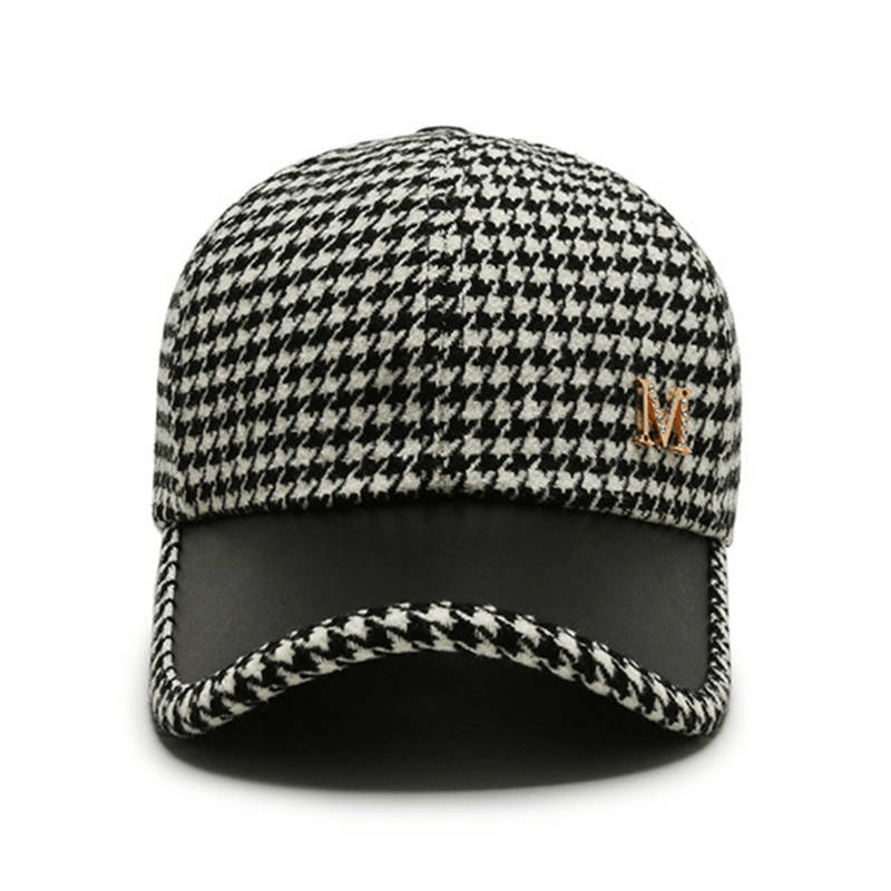 1pc Houndstooth Baseball Cap for Women Lightweight Fitted Sports Hat with Buckle Closure Dry Clea