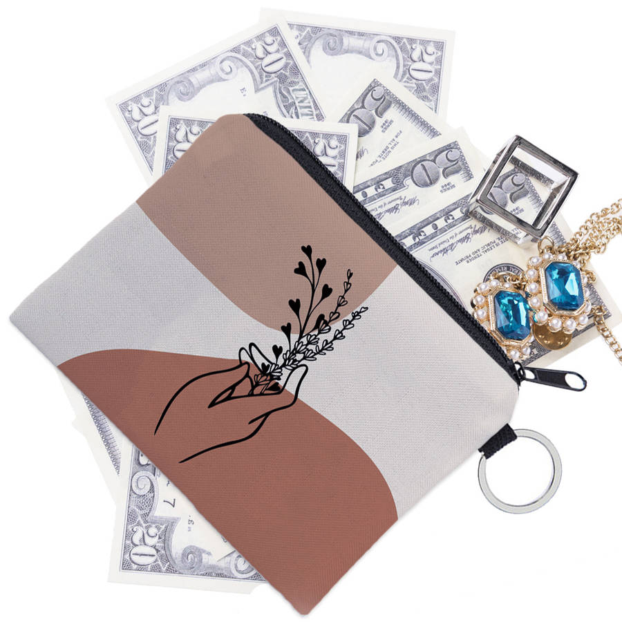 1pc Geometric Print Zipper Coin Purse Lightweight Compact Wallet with Keychain Machine-Washable