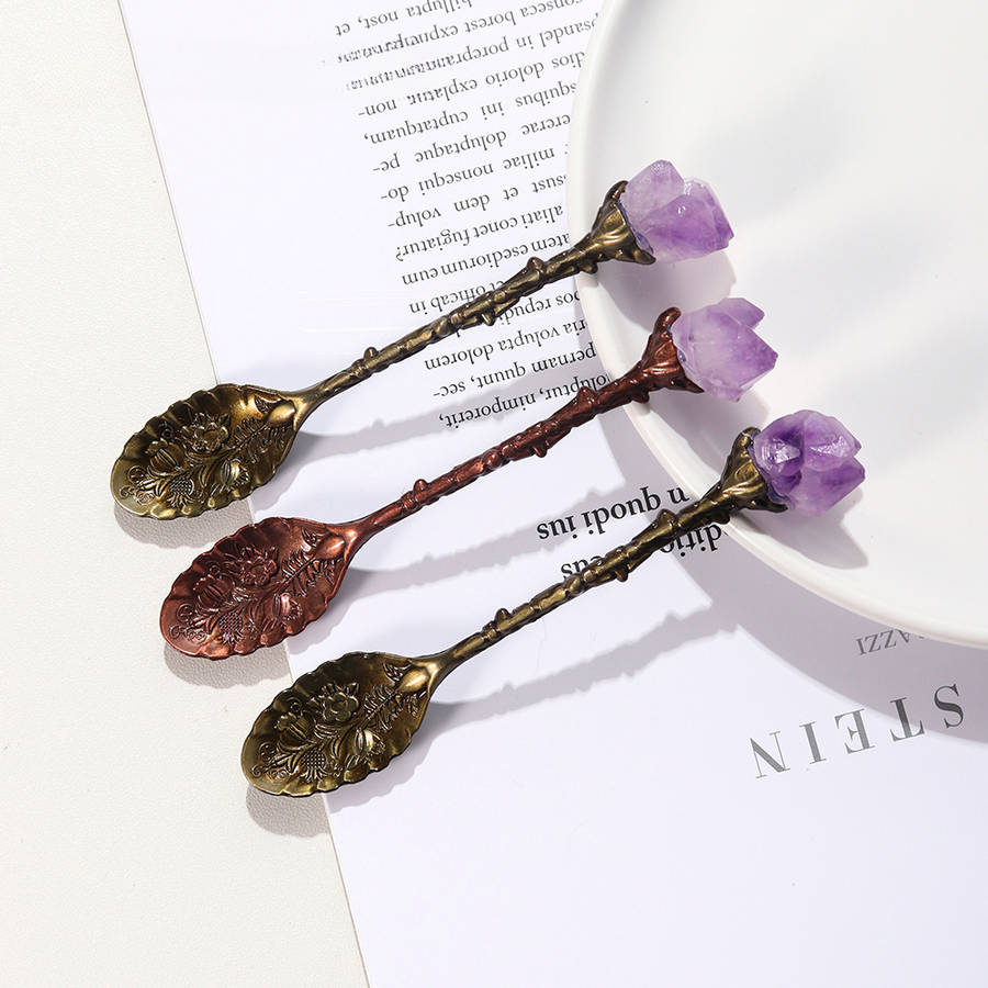 1pc Natural Amethyst Cluster Teaspoon Tooth Flower Gem Sweetmeats Spoon Decorate Gift