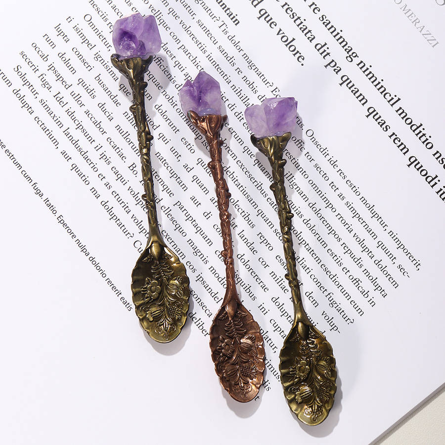 1pc Natural Amethyst Cluster Teaspoon Tooth Flower Gem Sweetmeats Spoon Decorate Gift