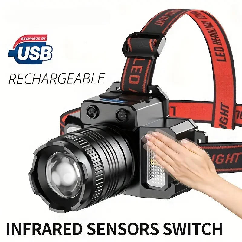 1pc LED Induction Headlamp Waterproof HXP50 COB Rechargeable Head-mounted Flashlight Explore Sensor
