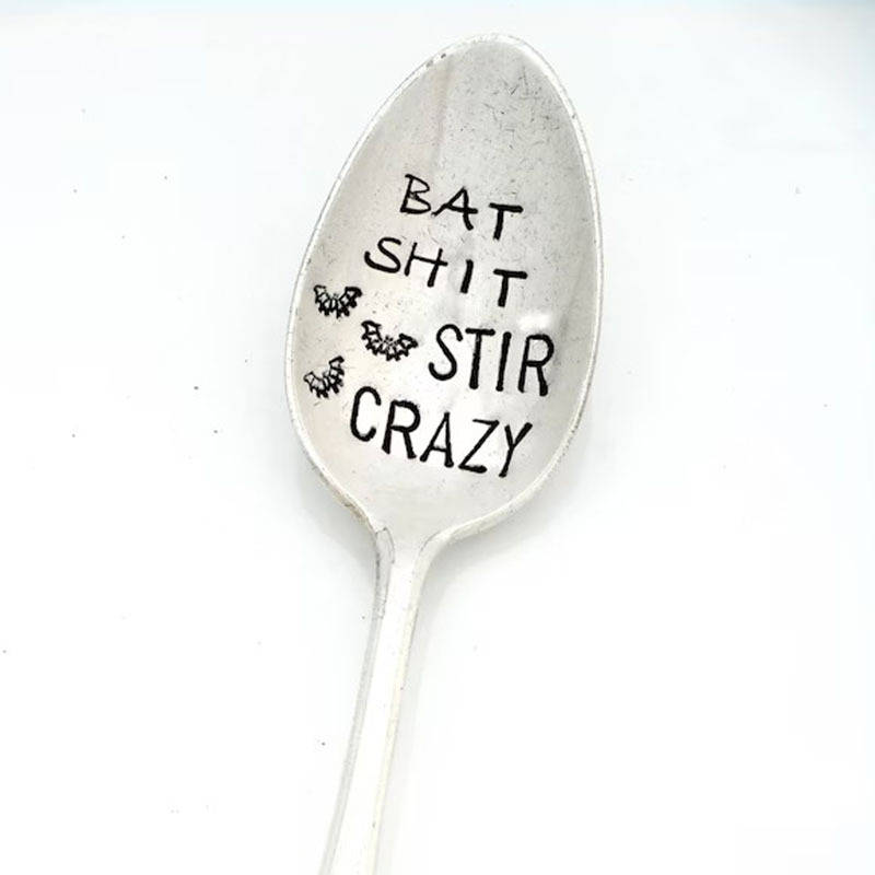 1 Pc Bat Stir Crazy Hand Stamped Coffee Spoon. Spoon With Bats. Halloween Gift Idea. Tea Spoon.