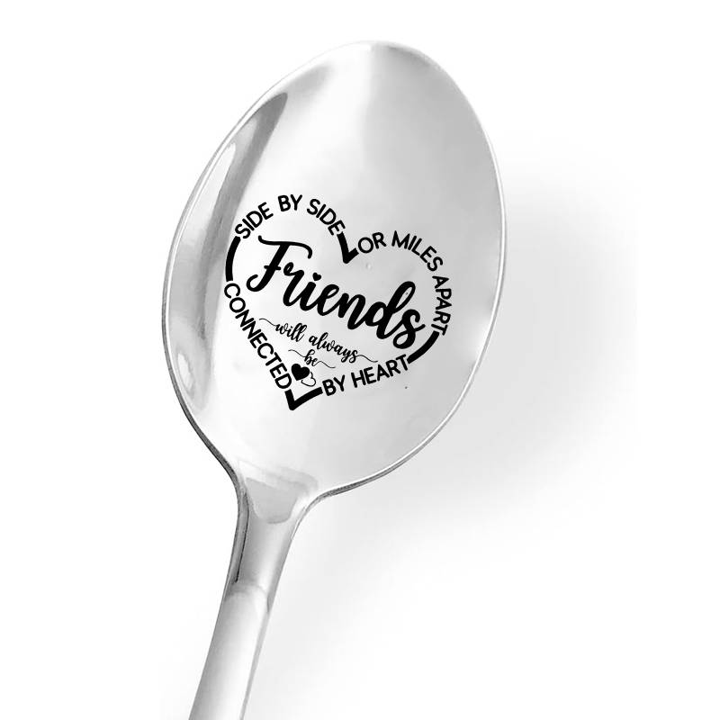 1pc Engraved Stainless Steel Spoon  Friends Will Always Be Connected by Heart  Ideal Gift f