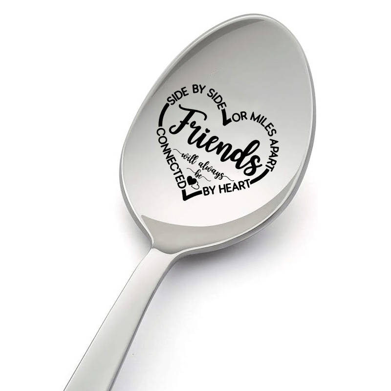 1pc Engraved Stainless Steel Spoon  Friends Will Always Be Connected by Heart  Ideal Gift f