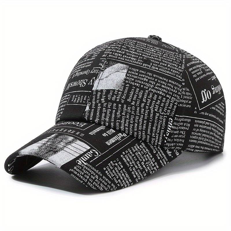 Vintage Printed Baseball Cap Casual Unisex Newspaper Cap Lightweight Adjustable Dad Hats For Wo