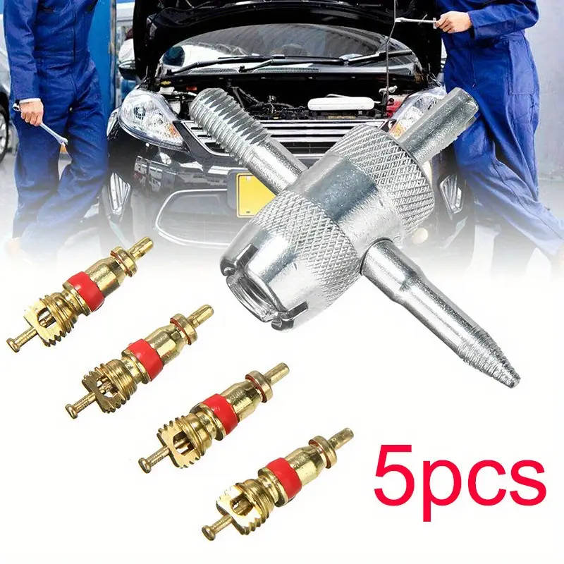5pcs set Universal Tire Valve Repair Tool Set with 4 Copper Valve Cores Durable and Easy-to-Use Tire