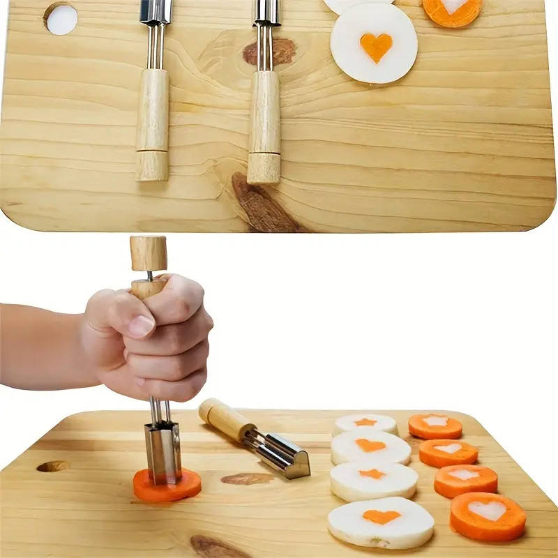 3pcs Vegetable And Fruit Cutter Shapes Set Stainless Steel Biscuits Stamps Mold With Wood Handle Bis
