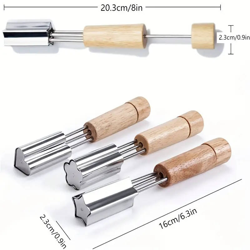 3pcs Vegetable And Fruit Cutter Shapes Set Stainless Steel Biscuits Stamps Mold With Wood Handle Bis