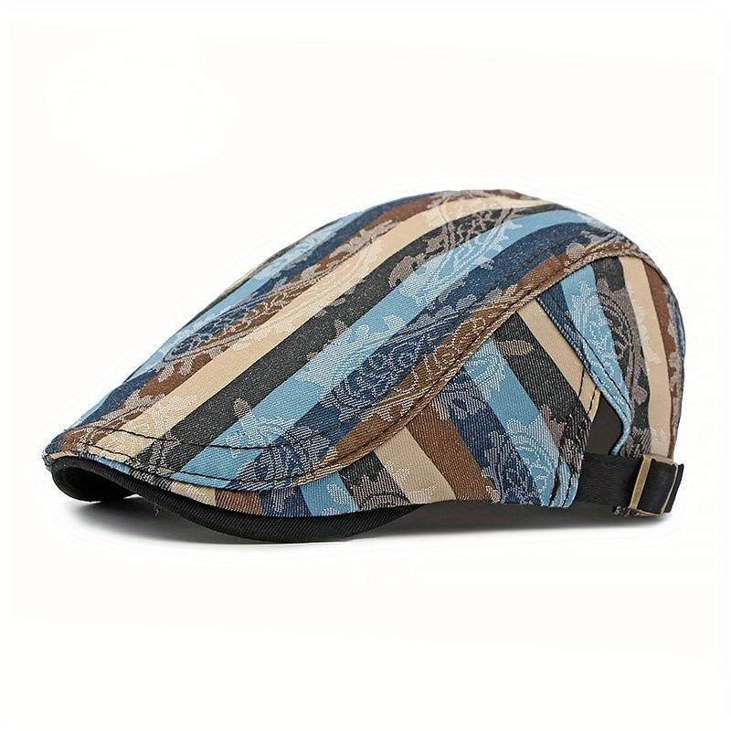 1pc Stylish Unisex Striped Beret Lightweight Non-Stretch Hand-Washable Polyester Painter Cap wi
