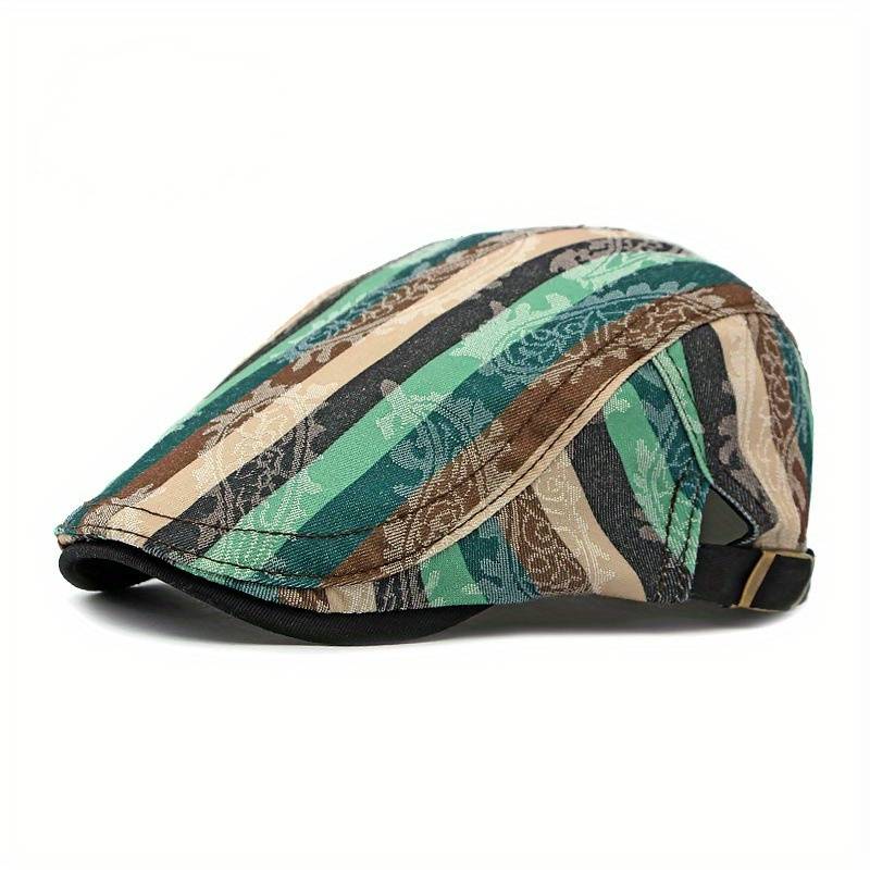 1pc Stylish Unisex Striped Beret Lightweight Non-Stretch Hand-Washable Polyester Painter Cap wi