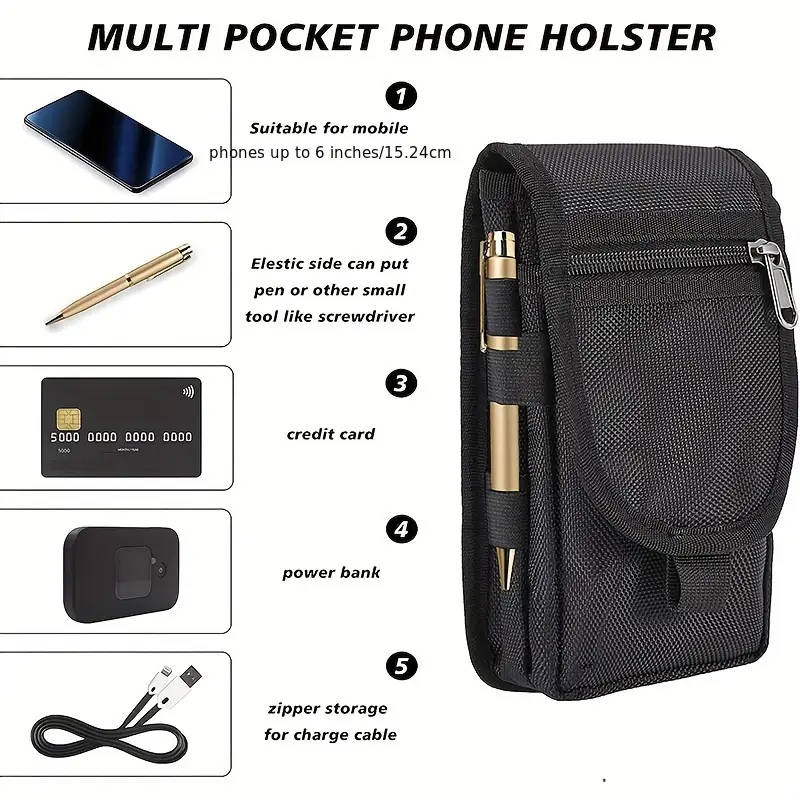 1pc Large Capacity Men's Wallet With Phone Pouch Multi-Compartment Card Holder Belt Loop Pouch Flip