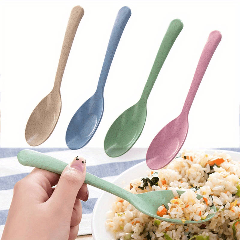 4pcs Long Handle Wheat Straw Spoon Perfect for Kitchen Cooking and Soups