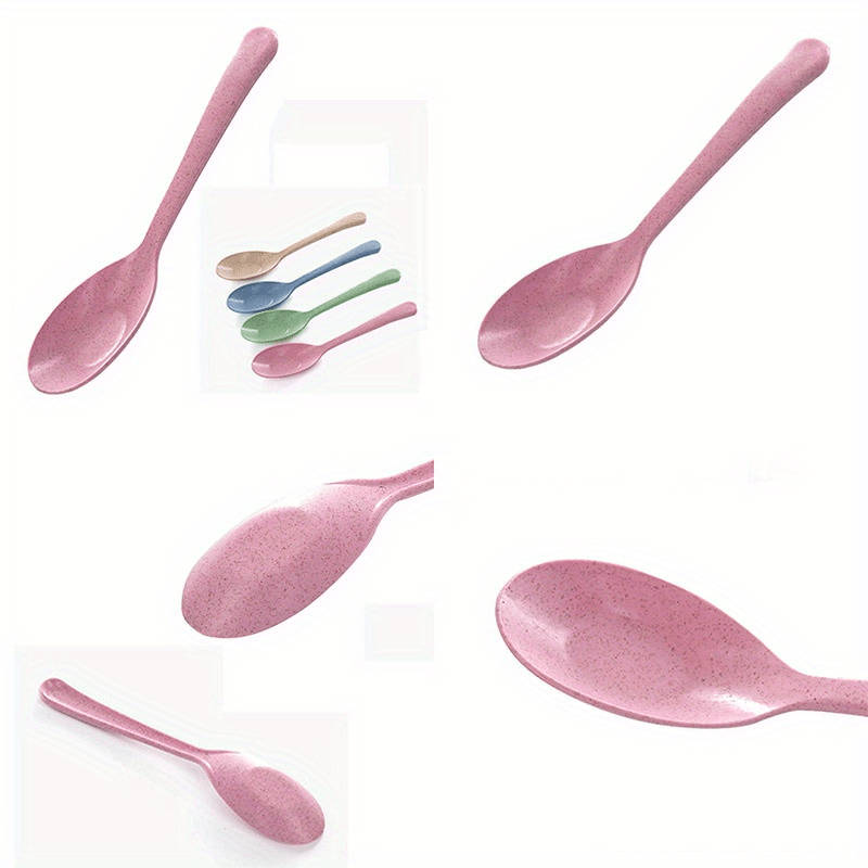 4pcs Long Handle Wheat Straw Spoon Perfect for Kitchen Cooking and Soups