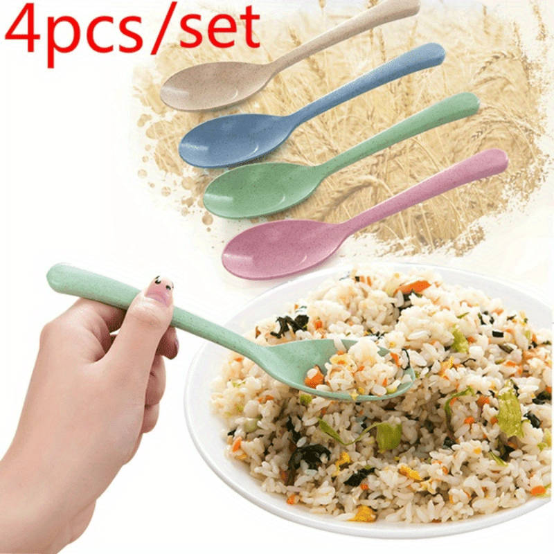 4pcs Long Handle Wheat Straw Spoon Perfect for Kitchen Cooking and Soups
