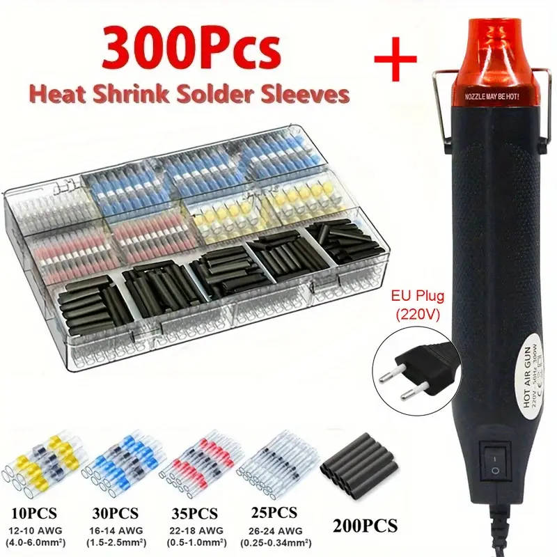 1pc Air Gun With 300pcs Solder Seal Wire Connectors With A 300W Hot Air Heat Gun
