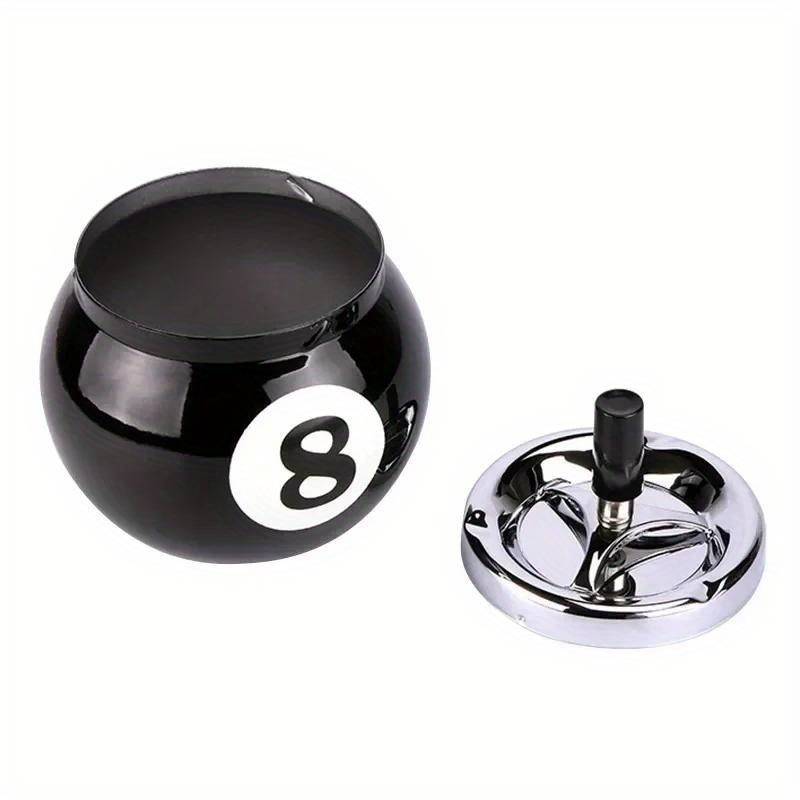 1pc Black No.8 Billiard Ball Cigarette Ashtray C Durable Iron Design Push Button Operation Perfec