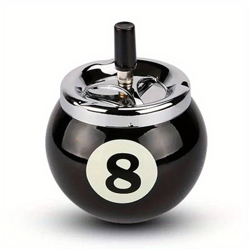 1pc Black No.8 Billiard Ball Cigarette Ashtray C Durable Iron Design Push Button Operation Perfec