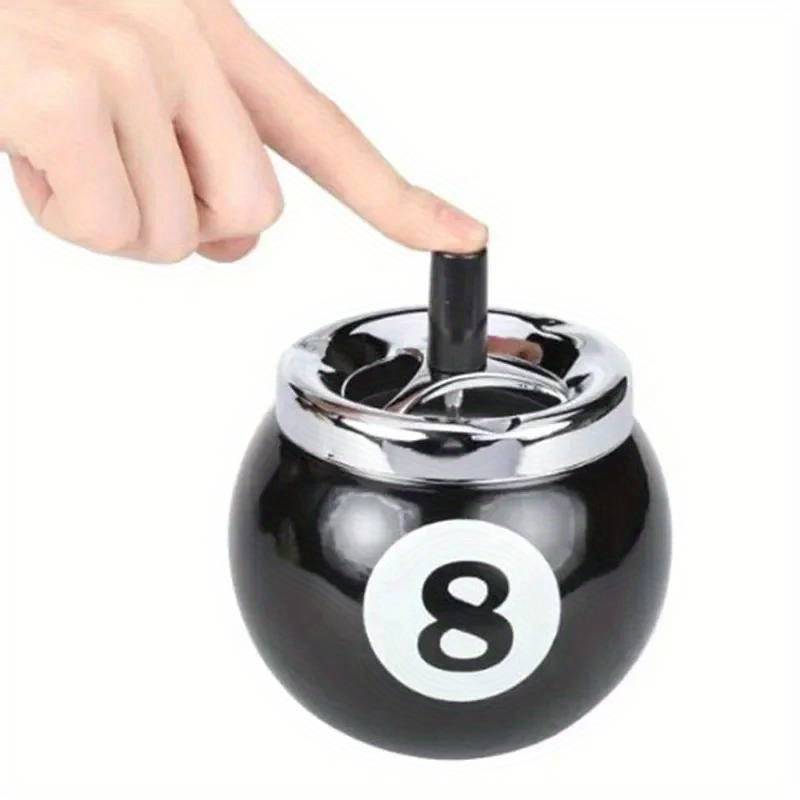 1pc Black No.8 Billiard Ball Cigarette Ashtray C Durable Iron Design Push Button Operation Perfec