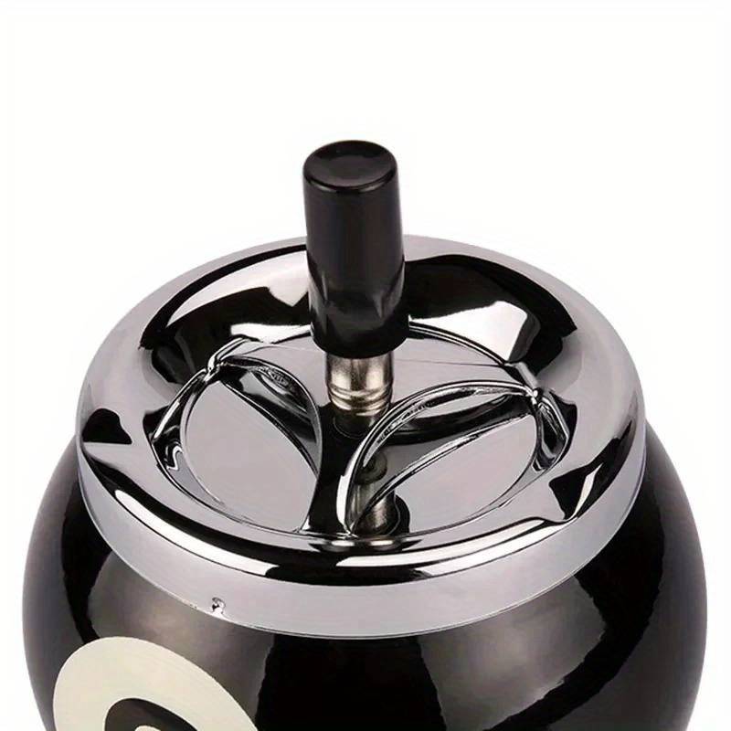 1pc Black No.8 Billiard Ball Cigarette Ashtray C Durable Iron Design Push Button Operation Perfec
