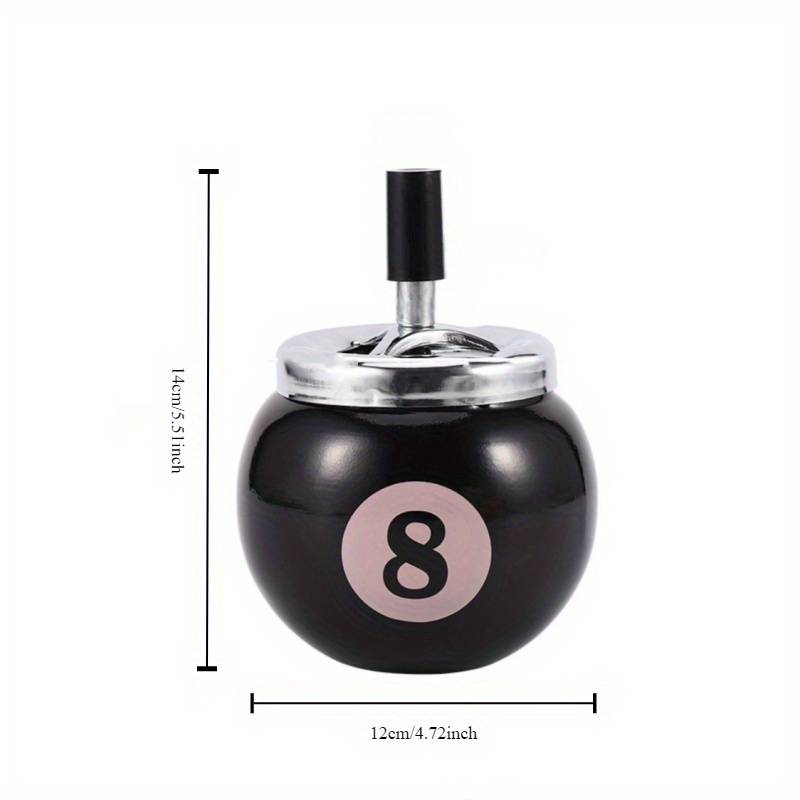 1pc Black No.8 Billiard Ball Cigarette Ashtray C Durable Iron Design Push Button Operation Perfec