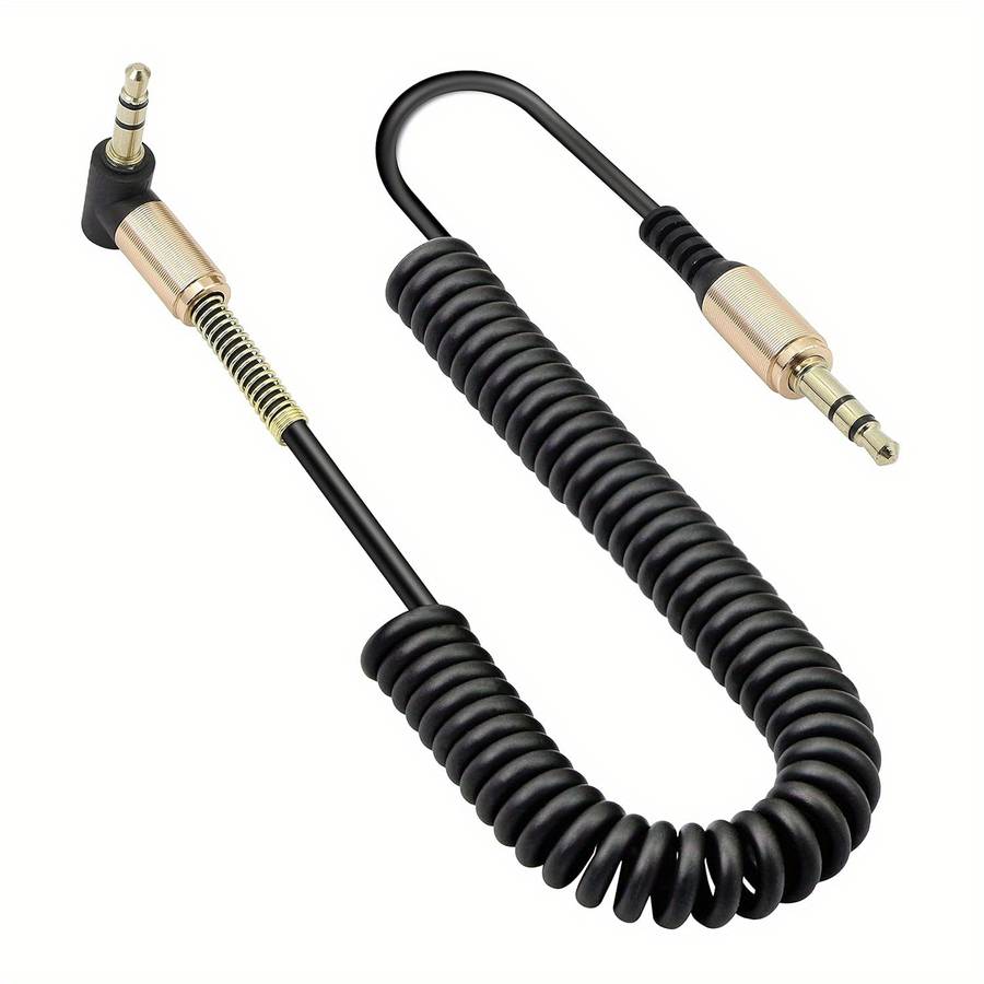 1pc 3.5mm Audio Coiled Cable Right Angle 3.5mm Male to Male Stereo TRS Cable for Car Stereo Sm