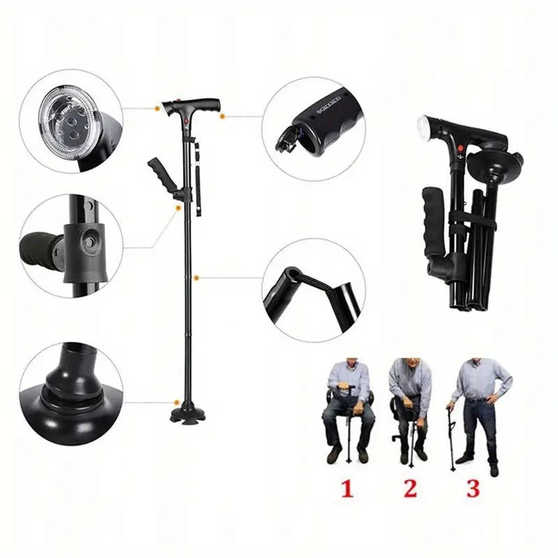 1 Piece Aluminum Alloy Walking Stick With Led Light And Siren