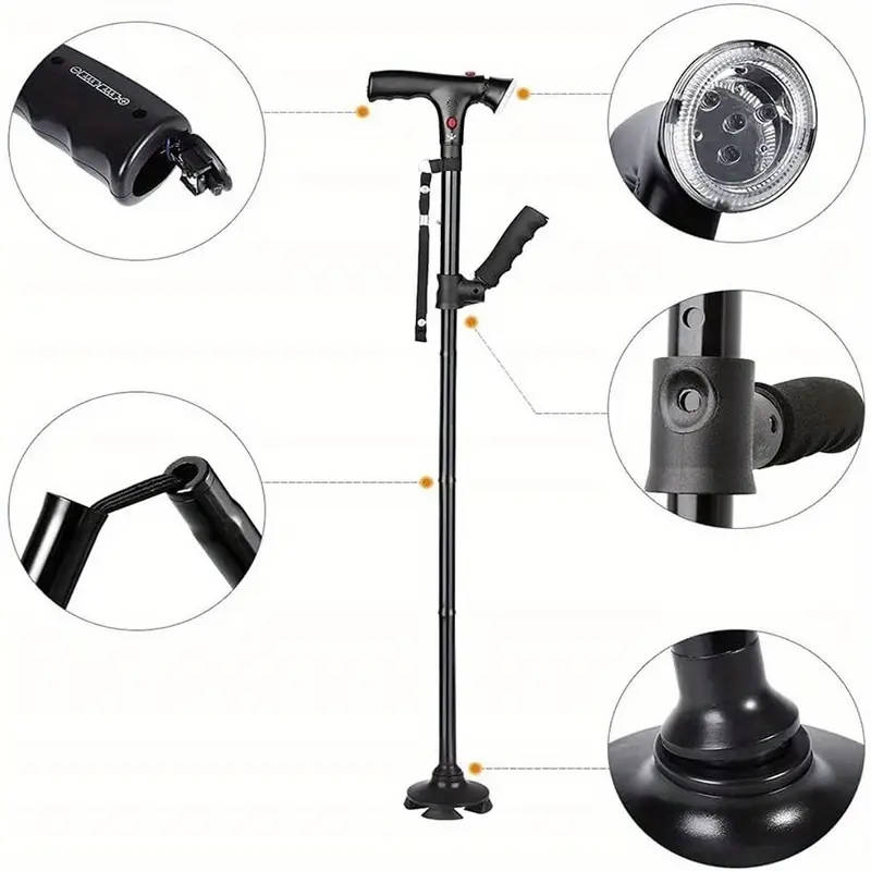 1 Piece Aluminum Alloy Walking Stick With Led Light And Siren