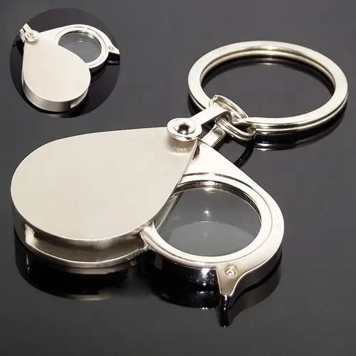 1Pc 10X Portable Folding Pocket Magnifier With Metal Jewelry Keychain Iron Material