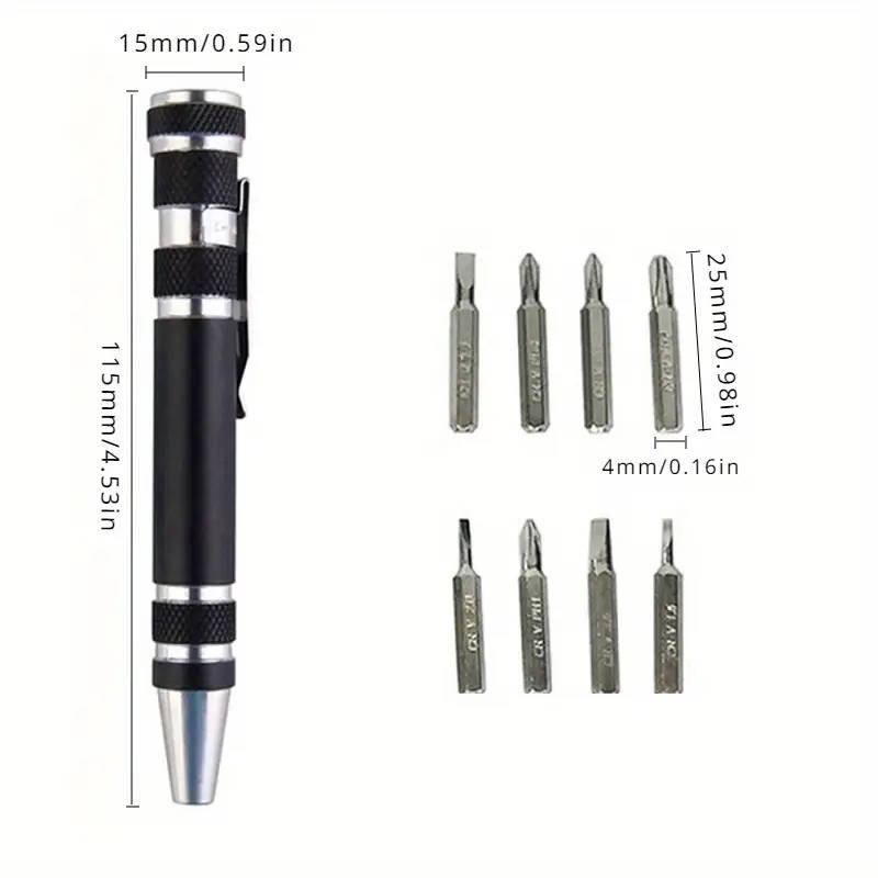 1pc 8in1 Precision Screwdriver Set Aluminum Alloy Multifunctional Pocket Tool Kit