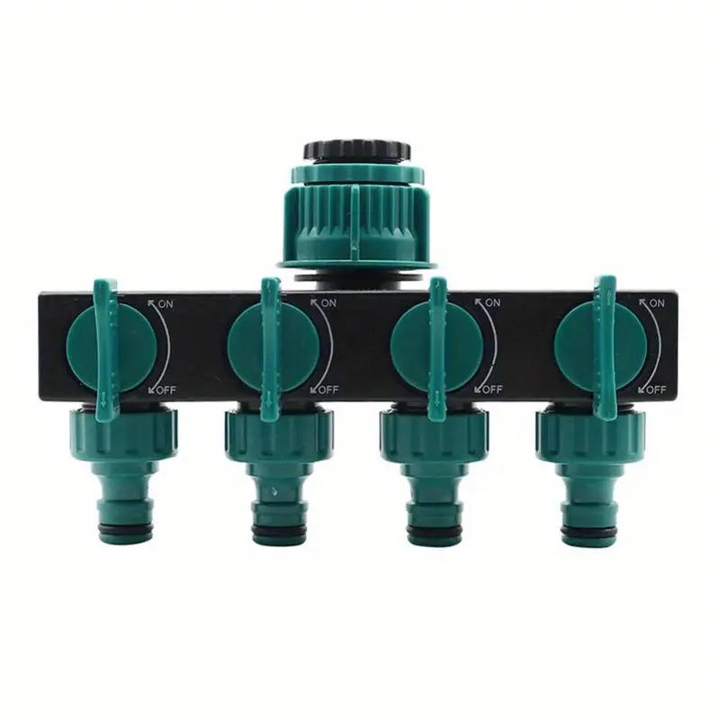 4Way Garden Hose Splitter  1" to 3/4"  1/2" Threads Durable ABS Plastic Green with Black - Essential