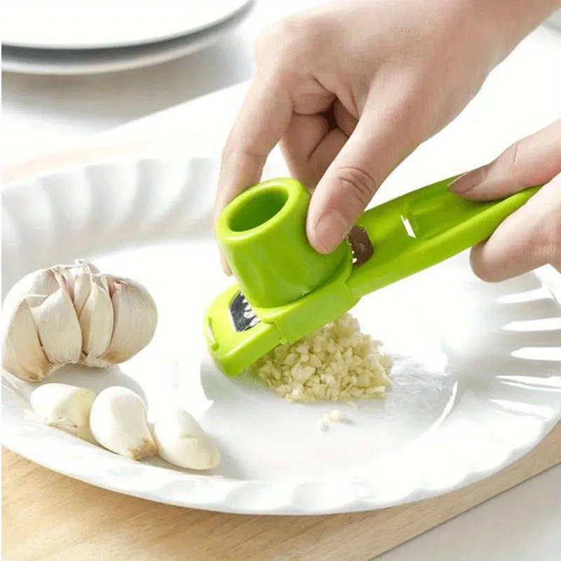 Multi-Purpose Manual Garlic Press and Grater, Plastic Garlic Mince Crusher with Ergonomic Handle