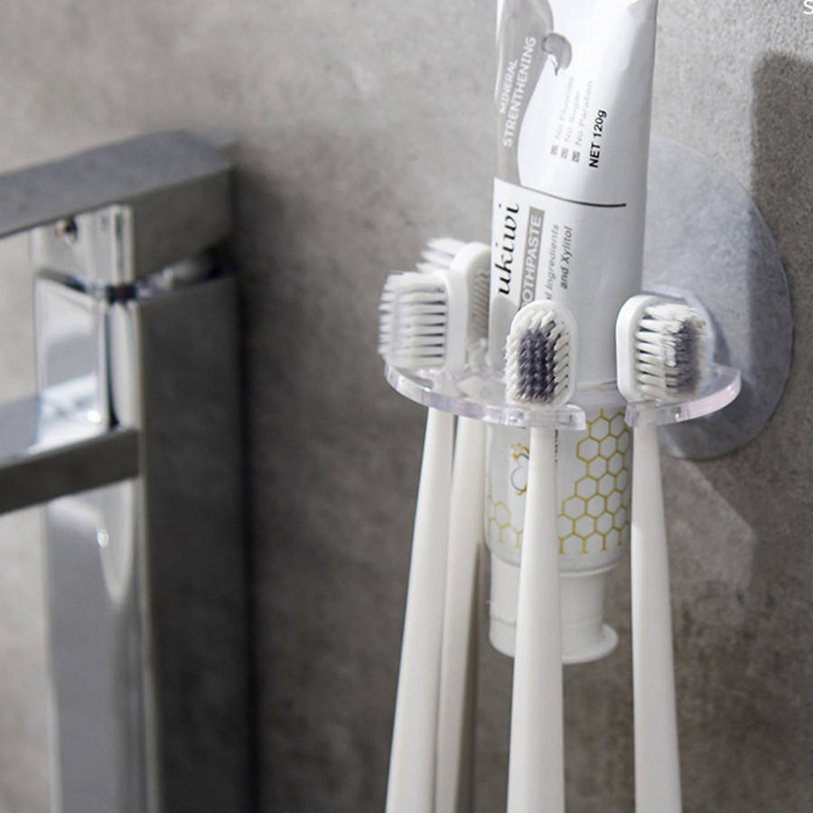 Wall-Mounted Toothbrush and Toothpaste Holder Set Plastic No Drilling Required Electricity-Free