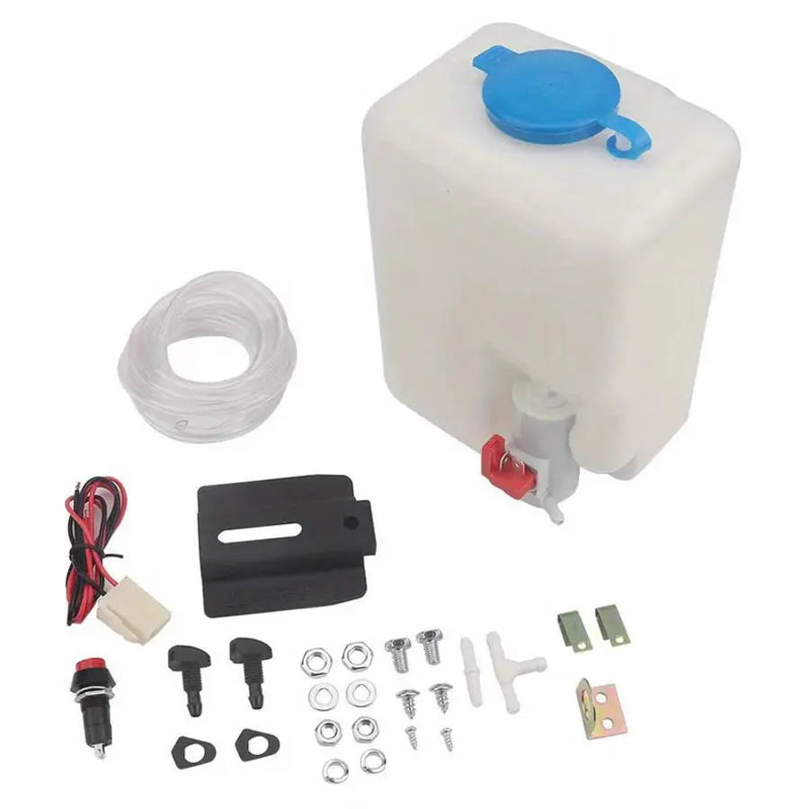 12v car windshield washer kit abs metal 1 5l fluid reservoir with pump nozzle sprayer and mounting accessories details 2