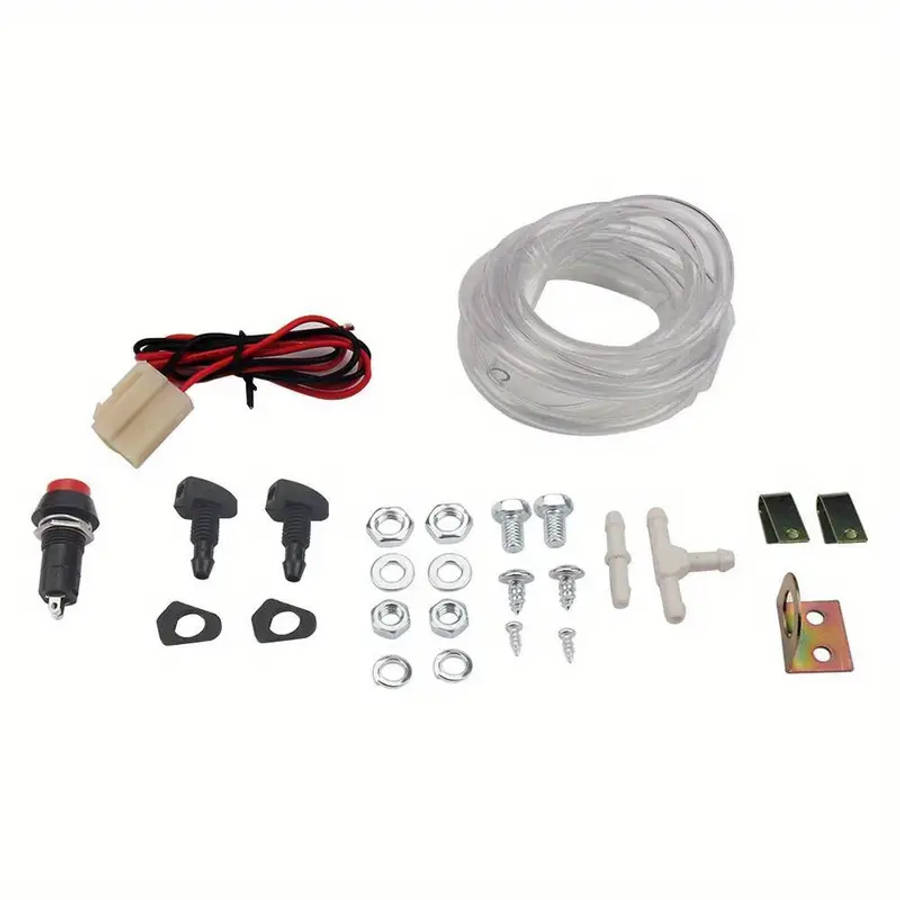 12v car windshield washer kit abs metal 1 5l fluid reservoir with pump nozzle sprayer and mounting accessories details 4