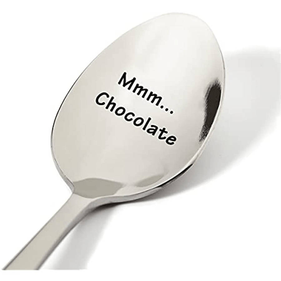 1pc Funny Mmm Chocolate Spoon Engraved Stainless Steel Cute Hot Cocoa Ice Cream Lover Spoon