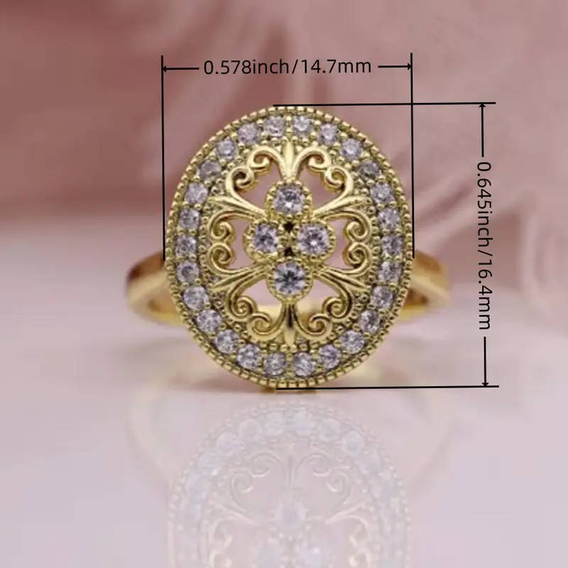 Hollow Floral Ring, Copper with zirconia Mosaic, Round Solitaire