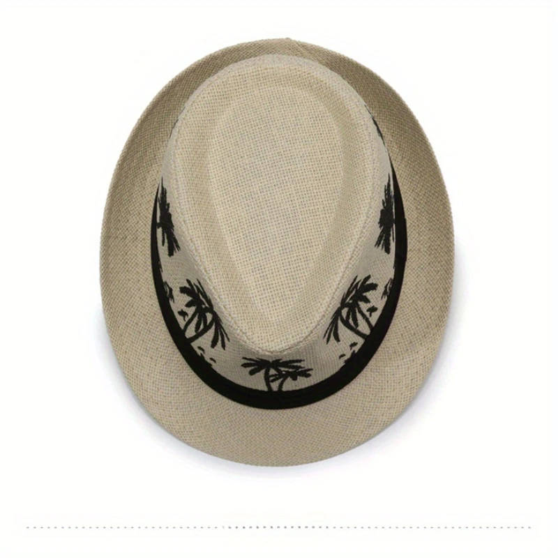 1pc Men's Tropical Palm Tree Pattern Fedora Hat Casual Summer Beach Jazz Cap Sun Protection Breathab