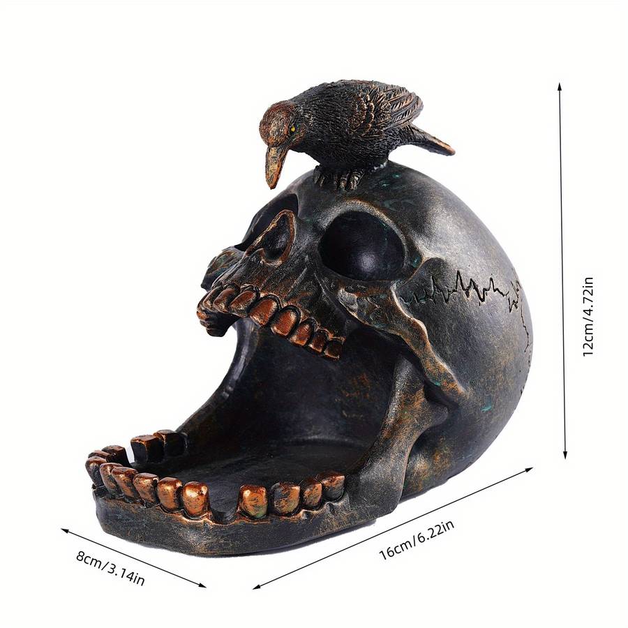 1pc Gothic Skull and Crow Ashtray Resin Ring Holder Censer Vintage Halloween Decor Ideal Gif
