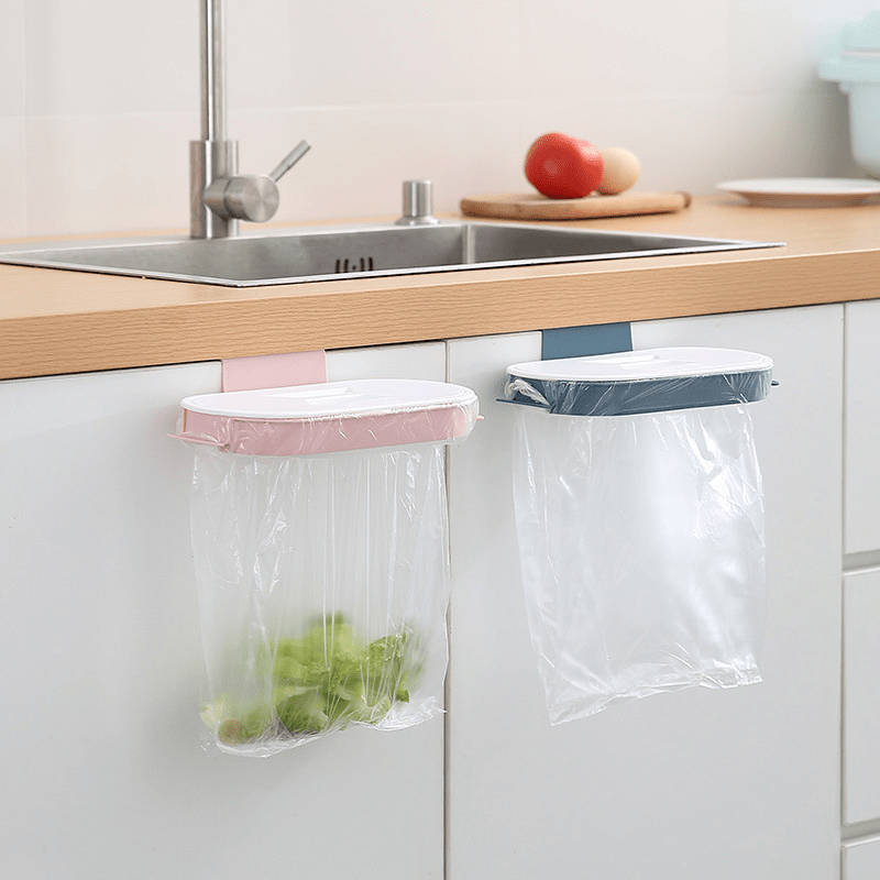 1pc Kitchen Garbage Bag Holder Portable Plastic Garbage Bag Racks with Lid Hanging Rack Cabin