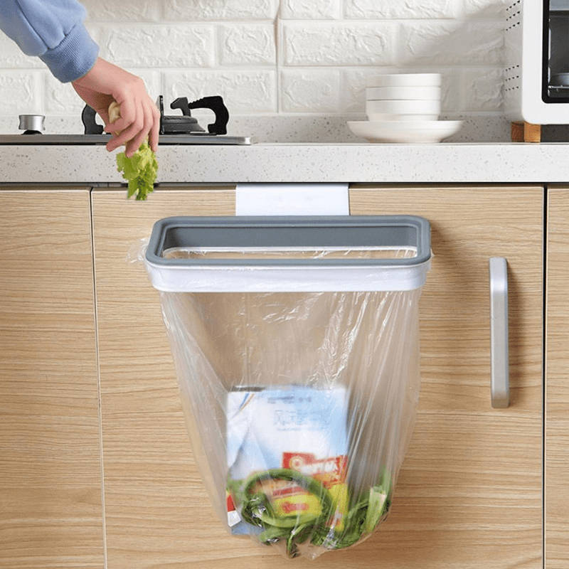 1pc Kitchen Garbage Bag Holder Portable Plastic Garbage Bag Racks with Lid Hanging Rack Cabin