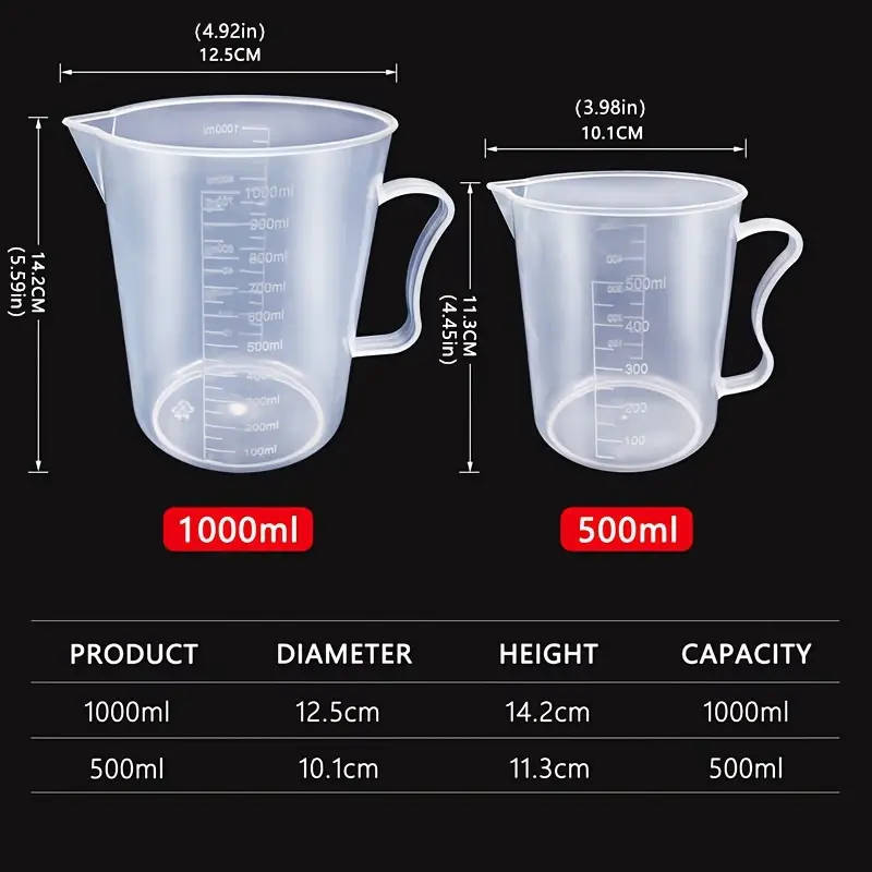 6pcs Clear Plastic Measuring Cup Set with Easy-Pour Spouts Durable Accurate for Baking Cooking Essen