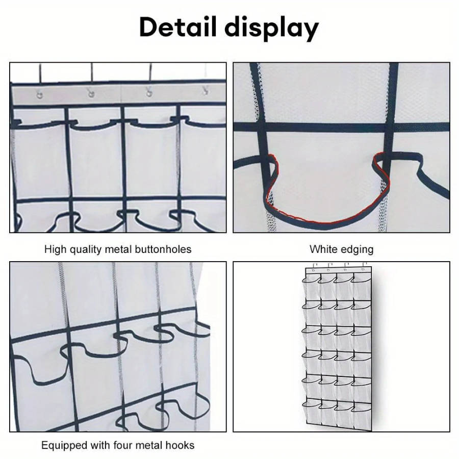 1pc 24Pocket Over-the-Door Shoe Organizer Durable Plastic Hanging Shoe Rack with Large Mesh Pockets