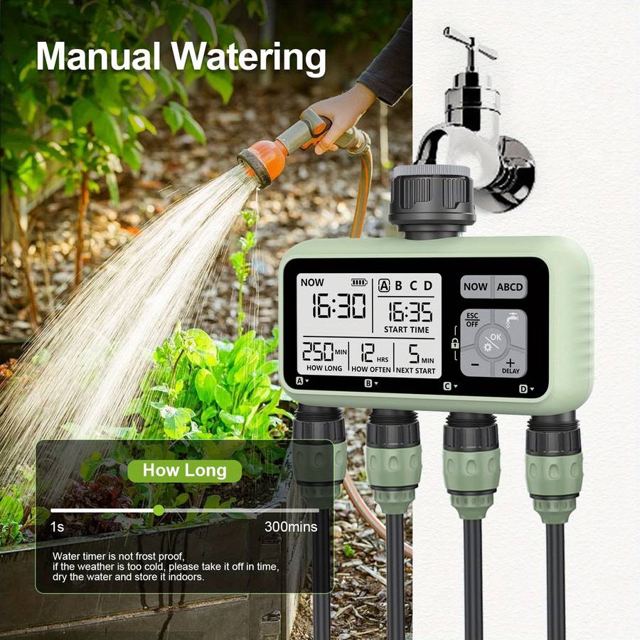 1Pc Compact 4 Outlet Digital Water Timer Sprinkler