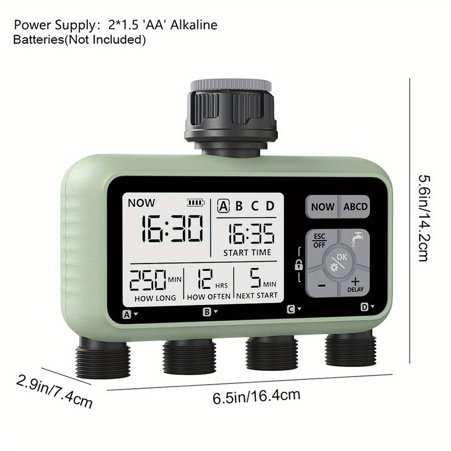 1Pc Compact 4 Outlet Digital Water Timer Sprinkler