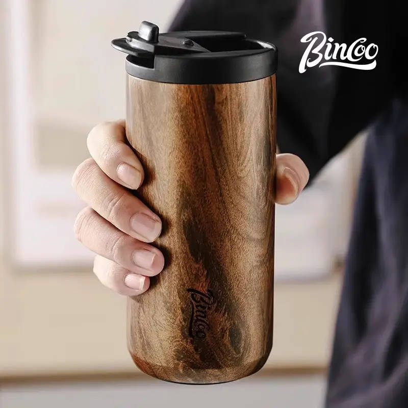 Stainless Steel Retro Wood Grain Insulated Coffee Cup