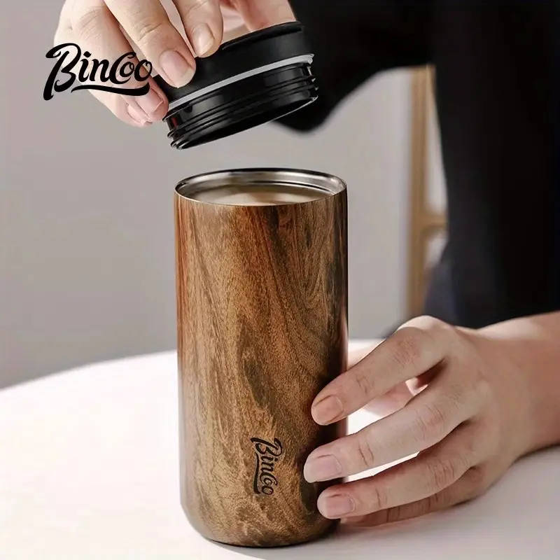Stainless Steel Retro Wood Grain Insulated Coffee Cup