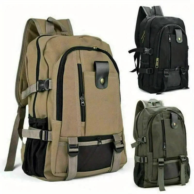 1pc Sports Style Canvas Backpack Lightweight Adjustable Strap Zipper Closure Polyester Lined Hand Wa